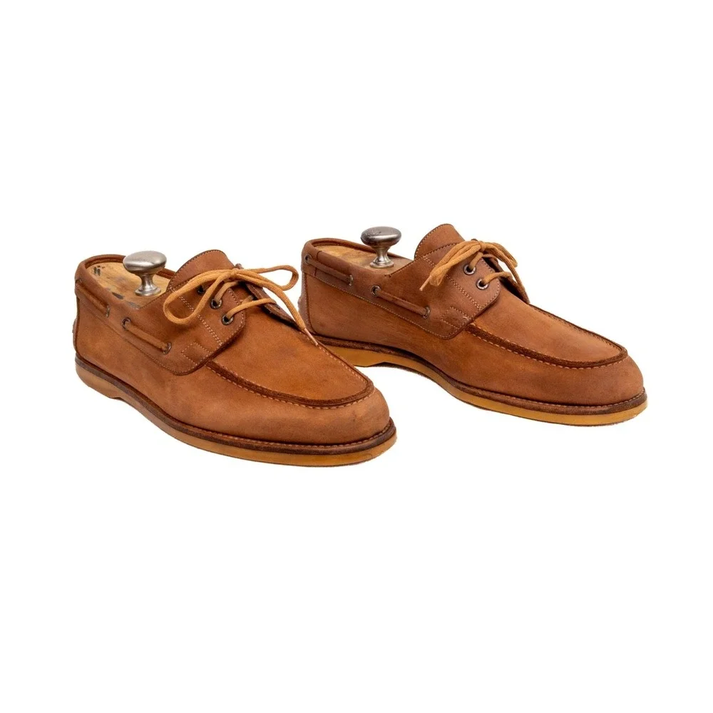 Gucci Men's Leather Boat Shoes Brown Mens US 10 Moc Toe Lace Up‎ Made in Italy